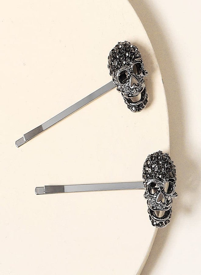 Xerling 2 Pcs Halloween Black Skull Bobby Pins Retro Rhinestone Hair Clips Hairpins Barrettes for Girls Vintage Hair Accessories for Women (Skull) - Image 4